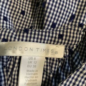 London Times Navy Checkered Dress